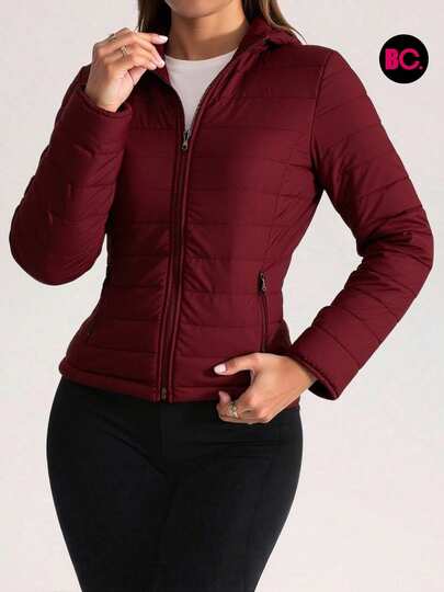  Chamarra de Dama Big City Acolchada Moderna con Gorro Ligera de Moda