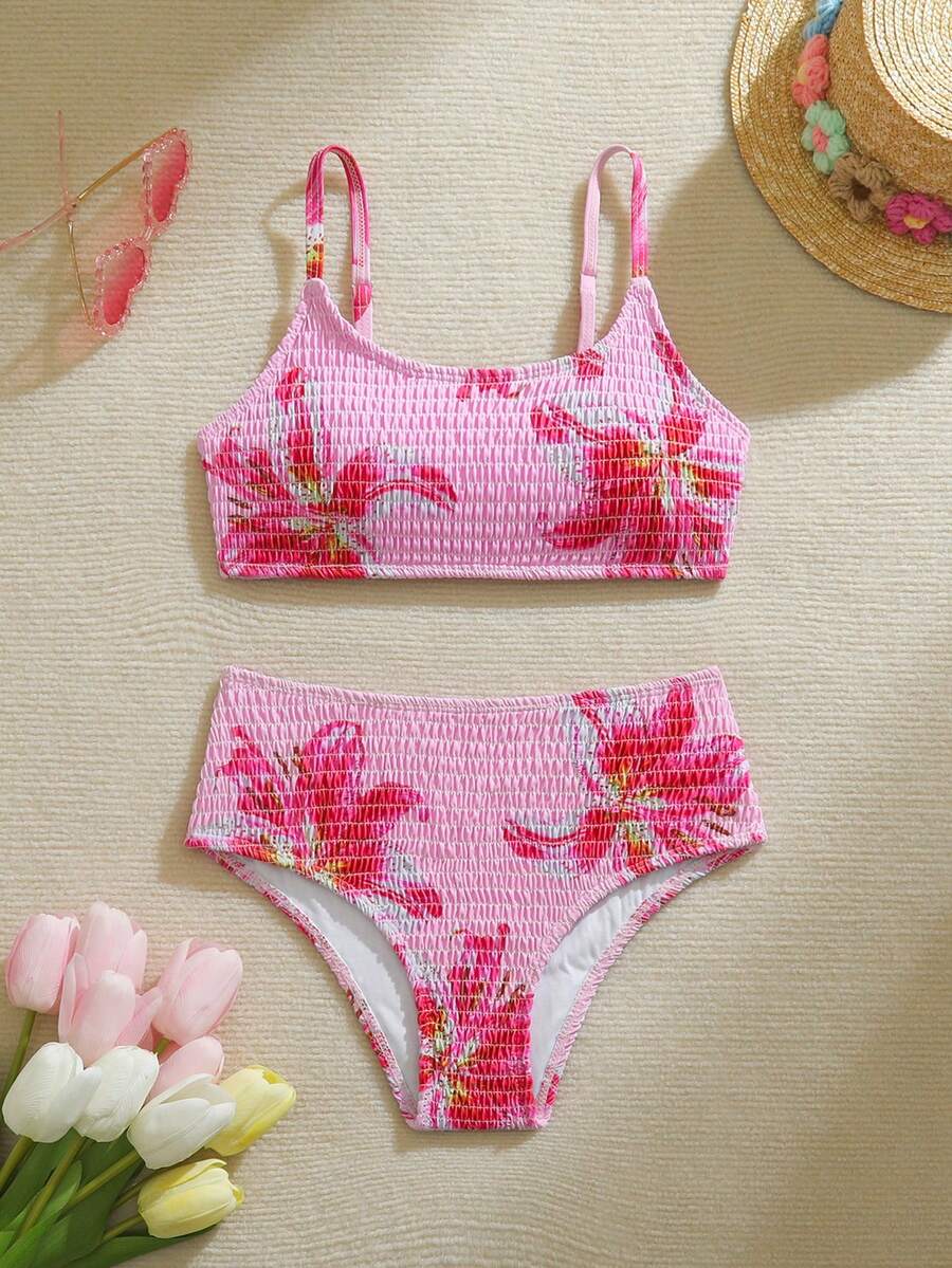 SHEIN Bộ bikini họa tiết hoa, phong cách ngày lễ, 2 món, họa tiết ngẫu nhiên, thiết yếu cho kỳ nghỉ hè trên bãi biển - Nhiều màu - Xem 1