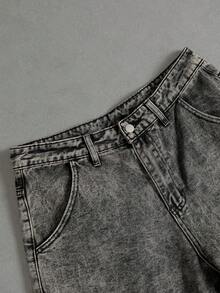 Manfinity ZONE917 Loose Fit Men's Flap Pocket & Side Panel Cargo Jeans (Without Belt) - Grey - View 4