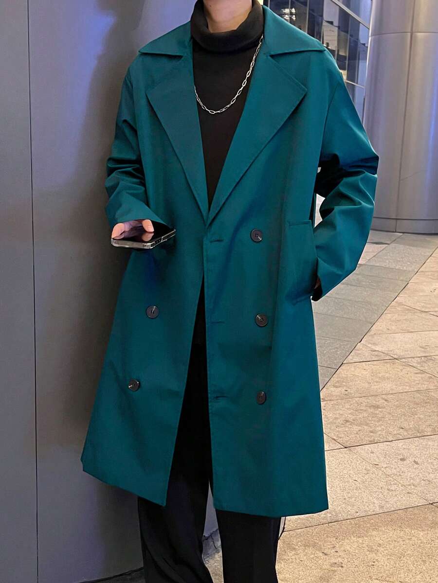 Claim Dot 宽松男士双排扣翻领风衣 - 綠色 - 查看 1