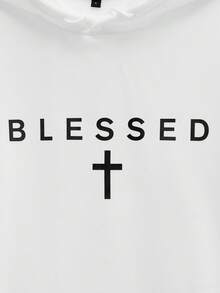 Modcrash Men's Casual Minimalist Slogan Print Thermal Lined Hoodie Sweatshirt, Autumn/Winter - White - View 6