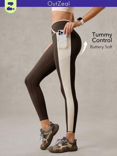 OutZeal Gym Wear Women Sports Leggings Workout Pilates Outfit Tummy Control Quick-Dry Crossover High Waist Pocket