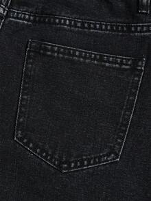 Breezaya شورتات جينز مستقيمة الساق مزينة بالراين ستون مغسولة للنساء - الأسود - مشاهدة 7