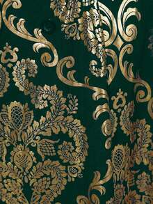 Cravure Áo khoác dài tay cổ bẻ in họa tiết lá kim cỡ lớn, dáng chữ A, cài hai hàng khuy, thanh lịch cho tiệc tùng, đi chơi, tụ tập, ăn tối - Màu xanh lá cây đậm - Xem 8