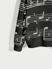 ROMWE Women's Retro Musical Note & Treble Clef Jacquard Knit Sweater - Black - View 4