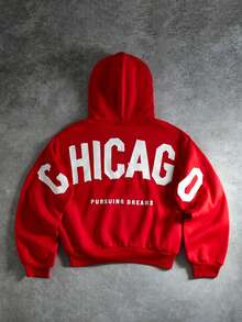 Manfinity Roghcode Men's Letter Print Casual Loose Fit Hoodie Sweatshirt Streetwear Hoodie Red Hoodie Hoodie Red Boxing Chicago Hoodie - Red - View 3