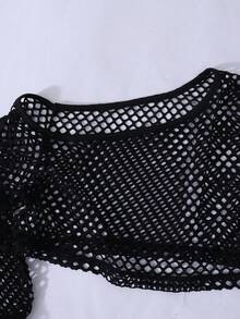 SHEIN 少女露肩长袖蝴蝶结装饰上衣、字母印花吊带背心和迷彩阔腿裤休闲套装 - 彩色 - 查看 4