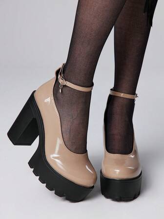 Scarpe Mary Jane chiuse da donna in stile punk goth, con cinturino spesso e fibbia, platform, adatte per divise scolastiche, impermeabili, tacco da lavoro