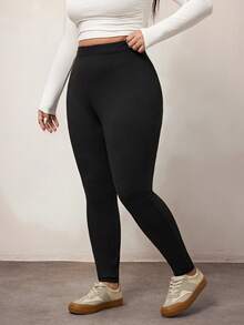 Enliva Plus Size Women's Basic Leggings With Adjustable Elastic Waist ...