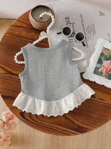 SHEIN 女婴蕾丝边背心，夏季新品 - 灰色 - 查看 2