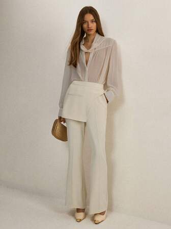 ATUI Studio Women's Solid Color 2 In 1 High Waist Elegant Flare Pant, Commuting Suit Pants, Spring Summer Bottom, Effortless Chic Essential