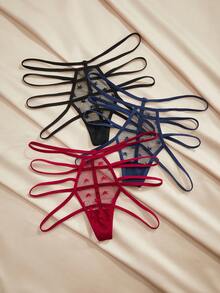 Charlaine 3pcs/Set Women Lace Patchwork Multi-Strap Thong Panties - Multicolor - View 5
