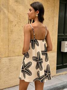 Vivid Eden Vestido de tirantes con estampado de mariscos de verano para mujer - Albaricoque - Ver 2