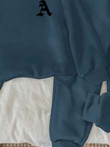 Baby Boy Classic Letter A Print Soft Knit Loose Fit Crew Neck Casual Outfit Set, Suitable For Autumn/Winter - Multicolor - View 5