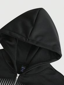 ROMWE MEN Street Life Men's Cross Stripe Zip-Up Hoodie Casual Sweatshirt - Black - View 6