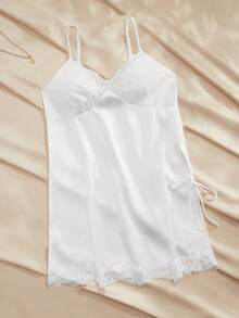 Charlaine Satin French Camisole Elegant Mini Slip Dress For Women - White - View 3