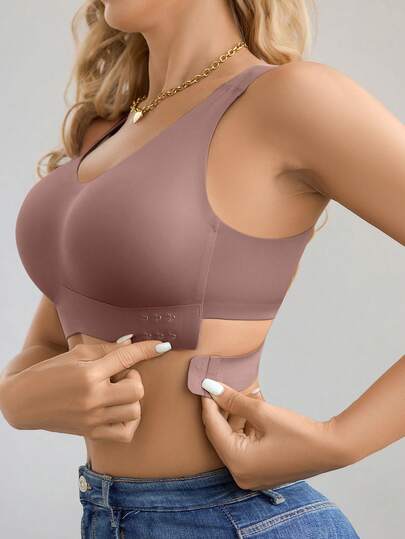 1pc Women Seamless No Padding Elegant Breathable Comfortable Crisscross Back Bandeau Bra