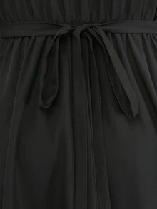 SHEIN Clasi Đầm chữ A thanh lịch, đơn giản, cổ chữ V, màu đen trơn, tay dài màu mơ, dành cho nữ, cỡ lớn, thu/đông - trắng - Xem 5