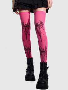 ROMWE Goth Women Over The Knee Socks - Light rose red - View 5