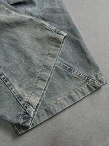 Manfinity ZONE917 男式宽松口袋阔腿休闲百搭牛仔裤 - 中等水洗藍 - 查看 2