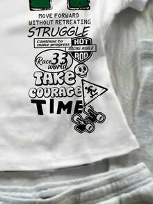 SHEIN 少女休闲简约紧身圆领短袖高腰露脐常规T恤，经典酷炫街头印花，适合秋冬季作为内搭穿着 - 彩色 - 查看 4