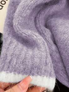 SHEIN PETITE Women's Retro Gray Sweater, Soft & Loose Knit Top, Autumn/Winter - Multicolor - View 4