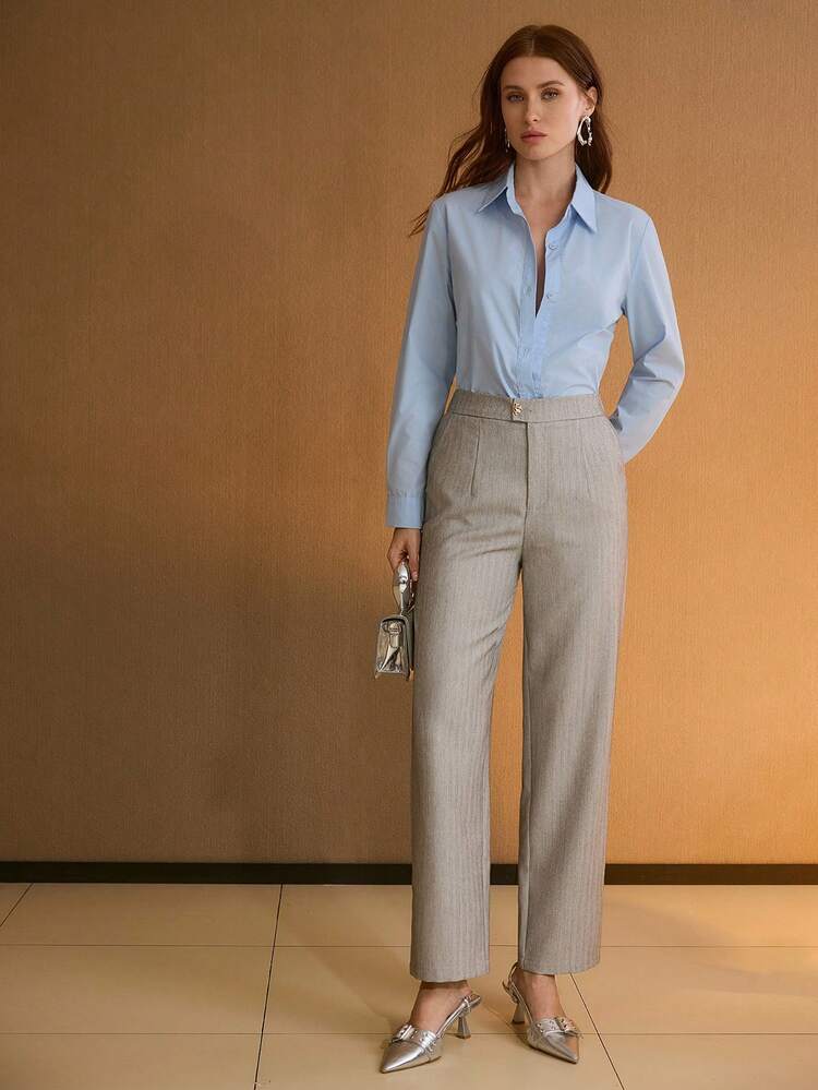 WOMEN'S CLASSIC HERRINGBONE PATTERN ELASTIC WAIST SKINNY CARROT PANTS, SPRING/SUMMER