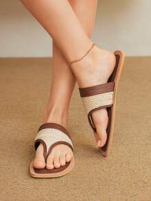 Styleloop Women's Casual Comfortable Thong Flat Sandals, Bohemian Style For Vacation - Brown - View 7