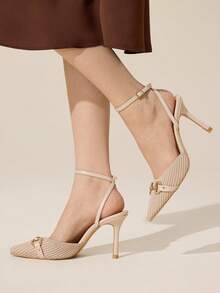 CUCCOO BASICS Tacones altos de moda versátiles de uso diario con diseño de hebilla y punta puntiaguda para mujer - Albaricoque - Ver 3