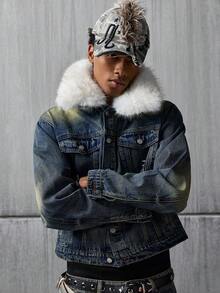 NEON BLANC Men's Casual Warm Fleece Collar Denim Tops, Autumn/Winter - Blue - View 2