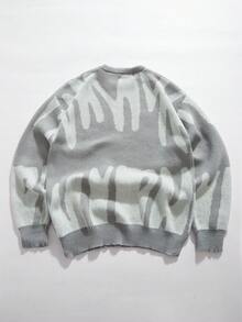 StoneGrade Herren Rundhals Langarm Pullover mit grafischem Detail, für Herbst und Winter - Grau - Übersicht 3