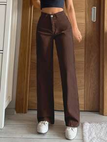 SHEIN Tall Casual Versatile Solid Color High Waist Straight Leg Jeans