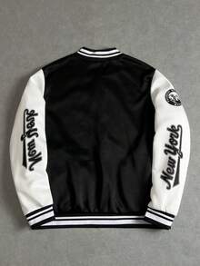 Manfinity ZONE917 Áo khoác Varsity hai tông màu họa tiết khẩu hiệu dành cho nam, Áo khoác bóng chày dài tay nhiều màu, Quà tặng cho bạn bè, chồng, bạn trai, cho mùa thu - màu đen - Xem 5