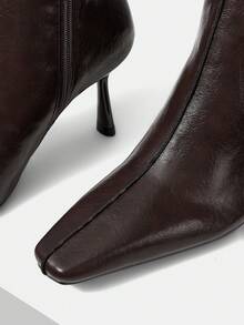 Mnmlis 欧美风方头高跟踝靴，百搭细跟短靴，2025秋冬新款 - 棕色 - 查看 4