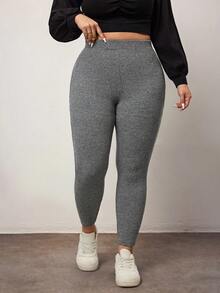 Enliva Plus Size Women's Slim Fit Leggings, Autumn/Winter Base Layer Pants, For Apple Rounded Body Shape - Grey - View 4