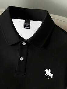 Manfinity Joysei 男士黑白印花纽扣领套头卫衣，适合秋冬季穿着 - 黑色 - 查看 4