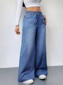 Mezclilla vaquero mujer pantalon de mujer pantalón de mujer pantalones para mujer pantalón pantalones de dama pantalones baggy - Azul - Ver 2