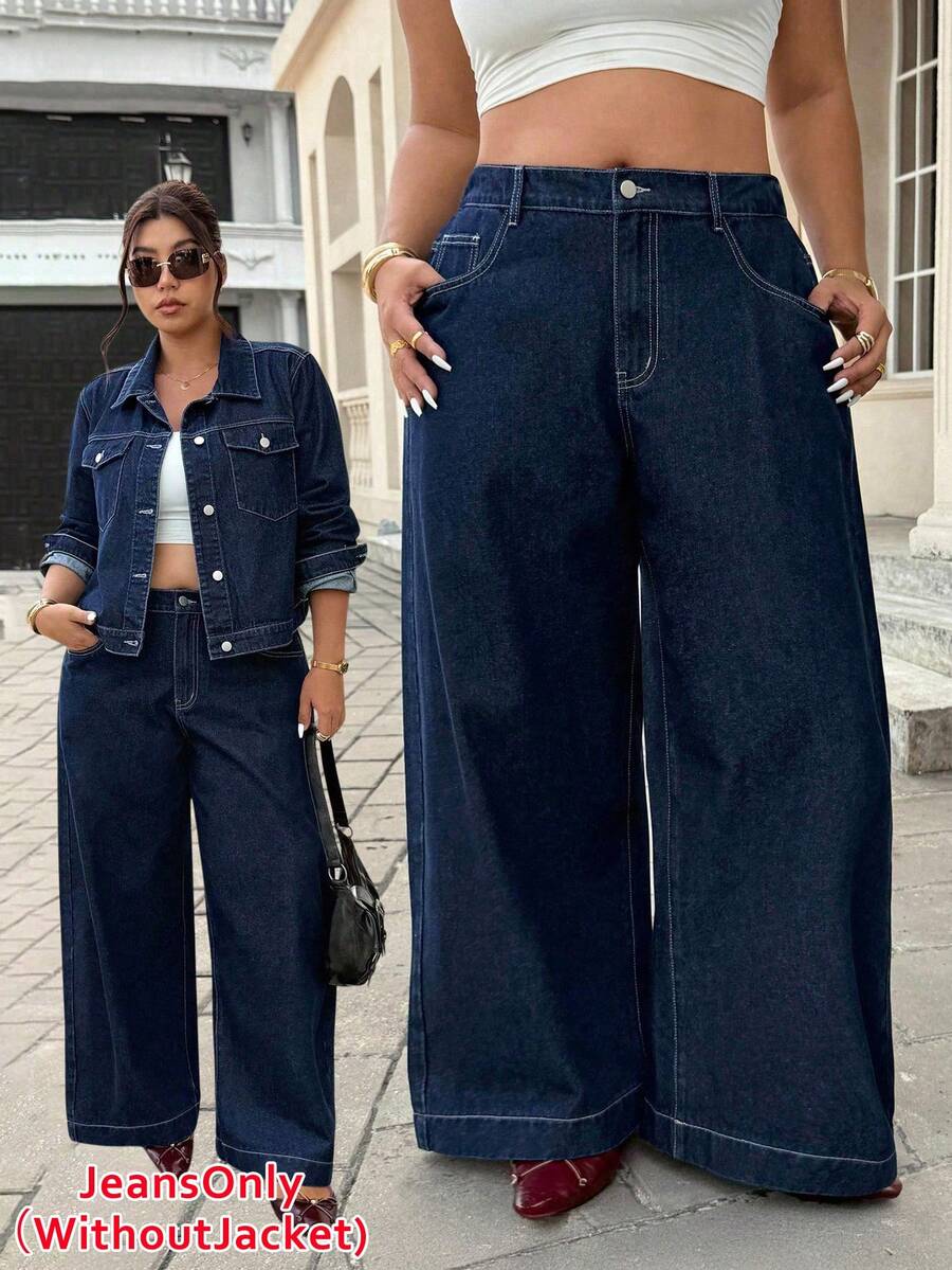 SHEIN ICON Plus Size High Waist Casual Fashion Versatile Jeans