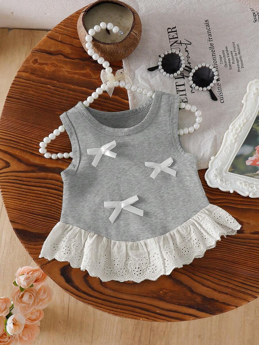 SHEIN 女婴蕾丝边背心，夏季新品 - 灰色 - 查看 1
