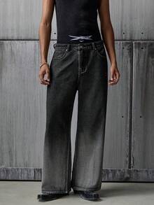NEON BLANC Men's Casual Washed Gradient Wide-Leg Jeans - Black - View 1