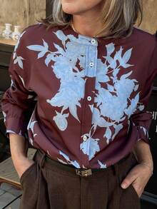 Vivie Lora Women's Brown Casual Fitted Shirt Long Sleeve - Brown - View 4