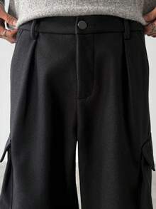 HUEFORM 男士黑色宽松版型四口袋工装裤，休闲纯色宽松版型，适合男士或男友的街头风格，宽松工装裤，男士阔腿裤，黑色工装裤，男士宽松阔腿裤 - 黑色 - 查看 3