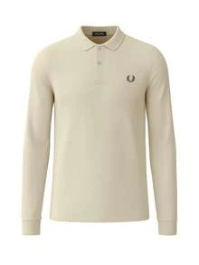 Fred Perry قميص بولو بأكمام طويلة لون بيج للرجال - بيج - مشاهدة 1
