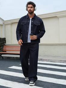 DAZY 藏蓝色原味牛仔衬衫搭配男士牛仔西装，秋季装扮 - 藍色 - 查看 5