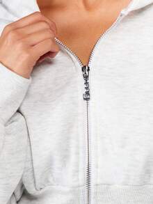 MISSGUIDED Cinched Waist Full Zip Hooded Sweatshirt With Drawstring Detail Cozy Fall Winter Casual Layering Top - Grey - View 4