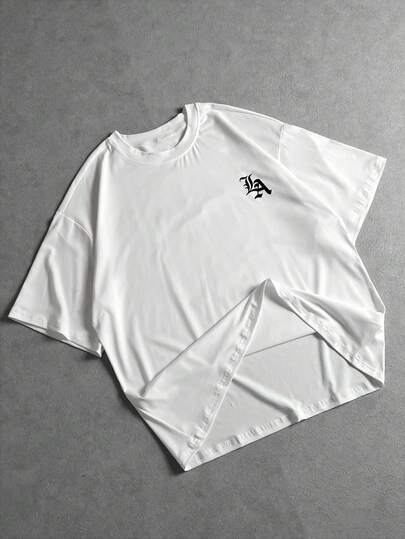 Manfinity ZONE917 男士字母印花短袖休闲宽松T恤，夏季百搭，2000年代风格