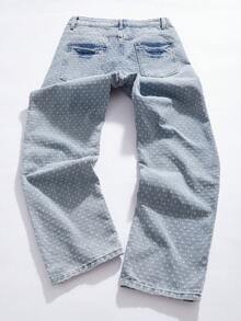 StoneGrade Quần Jeans Nam Ống Đứng Dài Giặt Chấm Bi Xanh Dương Nhẹ, Quần Jeans Cargo Nhẹ, Dành Cho Chồng, Quà Tặng Bạn Trai - Màu xanh lam - Xem 2