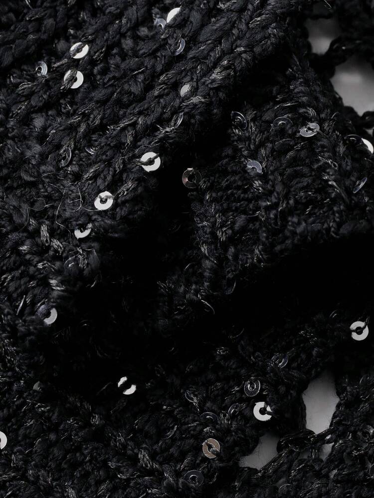 Women's Fashion Sequin Hollow-Out Knit Cardigan, Suitable For Party And Banquet Y2k
