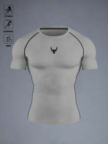 Gym Rark 男士公牛印花插肩短袖运动T恤 男士速干紧身衣 男士氨纶紧身衣 男士速干紧身短袖运动上衣 男士紧身衣 - 淺灰色 - 查看 4