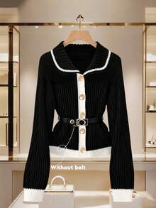 GlowEve 黑色开衫毛衣，新款高品质时尚百搭女士针织外套